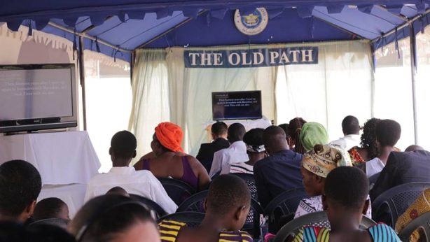 Guests and Church members in Africa gathered to listen to the January 26 Worldwide Bible Exposition hosted by MCGI Over-all Servants Bro. Eli Soriano and Bro. Daniel Razon. Courtesy: Rico Rivadenera | Photoville International